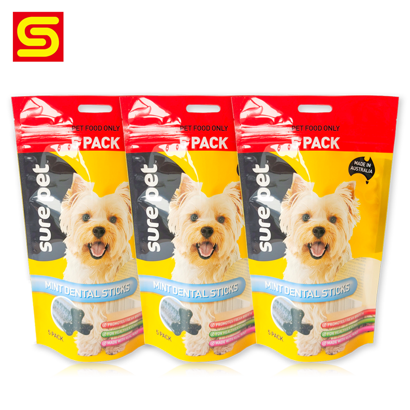 Ngadeg Zipper Pouch kanggo Dog Food Packaging