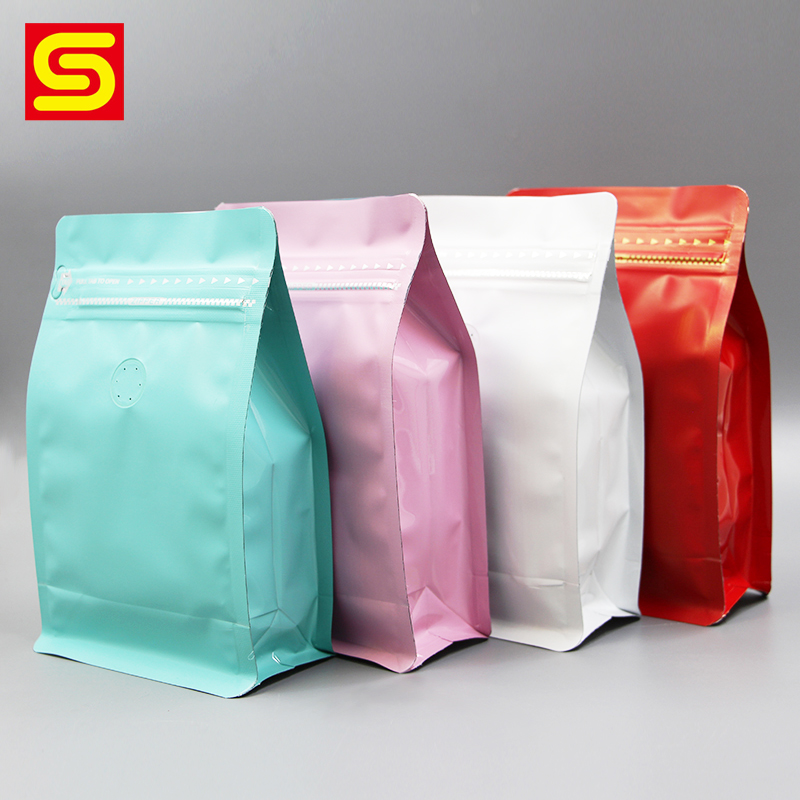 Flat Bottom Coffee Bags with Degassing Valve and Pocket Zipper